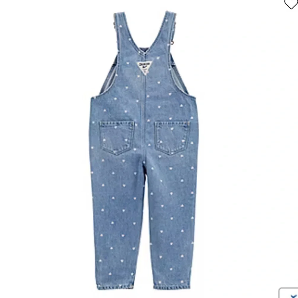 OshKosh B’gosh Heart Print Denim Overalls 12M Toddler Girls Classic
